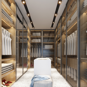 Armario Extensible de Madera Maciza Moderna Personalizado de Primera Calidad |   Puertas Corredizas con 5+ Cajones, Barras para Colgar, Estantes Modulares, Montaje en <span class=keywords><strong>Pared</strong></span> - Product Image 4