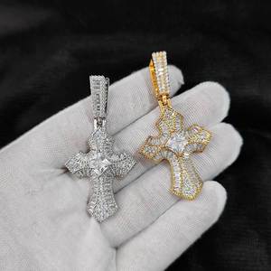 록 힙합 목걸이 지르콘 블링 골드 실버 크로스 매력 펜던트 목걸이 남성용 패션 보석 - Product Image 2