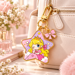 Porte-clés en métal personnalisé Princesse Étoile, mignon dessin animé fille, mousqueton en alliage de zinc, cadeau promotionnel fait main OEM ODM - Product Image 3