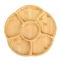 Partyplate met 6 compartimenten, draaibaar bamboe dienblad voor hapjes en fruit
