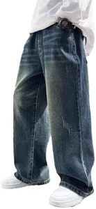 Pantalon en jean décontracté d'automne pour adolescents, coupe droite ample, taille mi-haute, jambe <span class=keywords><strong>large</strong></span>, poches élastiques, tricoté, délavé, séchage rapide, molletonné - Product Image 6