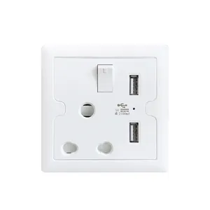 Wall type 86 South Africa 15A with three round holes with two USB sockets elegant white