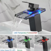 Robinet en acier inoxydable avec éclairage LED à changement de couleur, alimenté par l'eau, noir, pour lavabo cascade, mitigeur d'évier