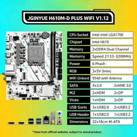 Carte mère JGINYUE H610M-D PLUS WIFI LGA1700 Intel H610 DDR4 3200MHz 6 Phases 2x M.2 NVMe Intégré 9560 WiFi M-ATX pour PC de bureau