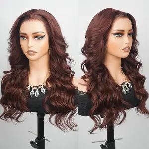 Kadınlar için güzellik ürünleri önceden koparılmış saç çizgisi 13x4 HD şeffaf dantel ön kıvırmak peruk, kestane renk brezilyalı İnsan saçı peruk