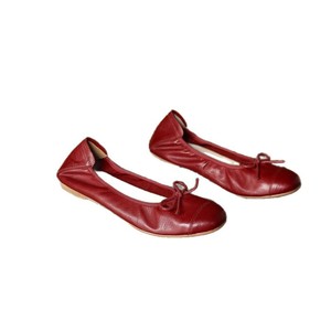 <b>Red</b> Genuine Leather Ballet Flats Square Toe Slip-On With <b>Bow</b> Flat Shoes For Women All Seasons - Product Image 5