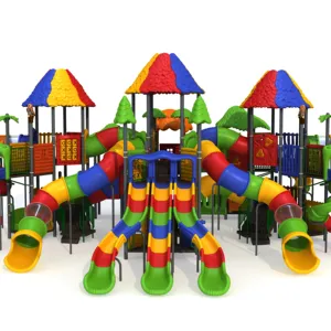 Colorful Rainbow Big Playground With High Play Towers And Slides For Landscaping And Amusement Park