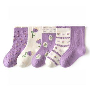 5 gói trẻ em gái 1-12years Ruffle vui vẻ phim hoạt hình dễ thương vớ Phi Hành Đoàn thiết kế dâu trái tim hoa bé vớ Đan Mẫu - Product Image 6