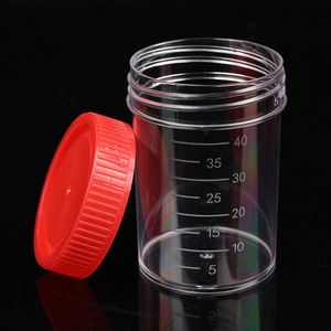 Vaso para orina Feiyue de 40 ml, transparente, con tapa de rosca, cilíndrico, para uso en laboratorio. - Product Image 1