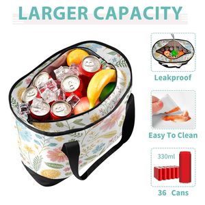 Sac Isotherme Floral Portable pour Repas – Sac Glacière Fourre-tout en Polyester avec Fermeture Éclair et Bandoulière pour Transport Alimentaire - Product Image 4