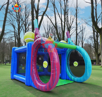 Stand de jeu interactif de tir sur cible pour enfants, sur le thème de la raquette de tennis en marbre, en PVC écologique gonflable, avec jeu de notation