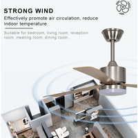 Ventilateur de plafond décoratif LED 3 couleurs 220V DC avec télécommande, 52 pouces, 3 pales en fer ABS imitation bois, 6 vitesses, pour salon