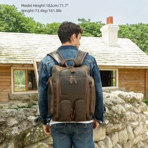Leather Backpack for Men with 16" Laptop & <b>Camera</b> Lens Sleeve, Multi Pockets Weekend Trip Business Travel Overnight Camping <b>Bag</b> - Product Image 6