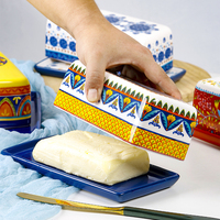 Boîte à beurre en céramique peinte à la main de style américain, plateau à dim sum, vaisselle rectangulaire écologique, design multicolore