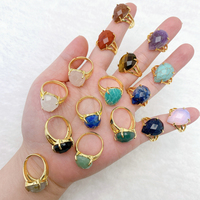 Cincin Batu Kristal Labradorit Turquoise Amethyst Quartz Bentuk Tetesan Air dengan Inlay Batu Permata Multi untuk Wanita