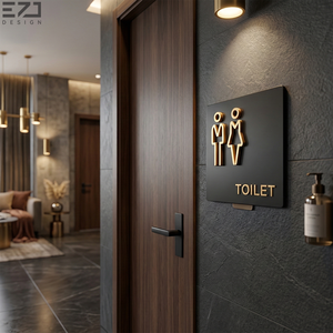 Letrero de Baño Moderno de Acrílico EZD, Placa Adhesiva para Puerta, Duradera, con Ícono 3D de Latón, Unisex, para Baño, con Braille ADA - Product Image 3