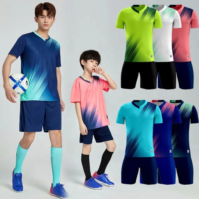 Ensemble d'uniformes de Football en jersey, Logo personnalisé 5XL, vêtements de sport à séchage rapide, à manches courtes pour hommes, femmes et enfants