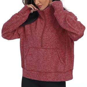 Sudadera de forro polar con media cremallera para mujer, estilo oversize con bolsillo canguro, ropa deportiva para uso diario - Product Image 5