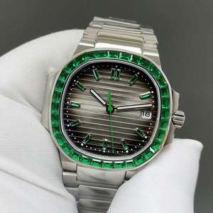 Montre automatique pour femme en acier inoxydable de haute qualité 2025, 35,2 mm, mouvement 9015, aiguilles serties de pierres vertes - Product Image 1