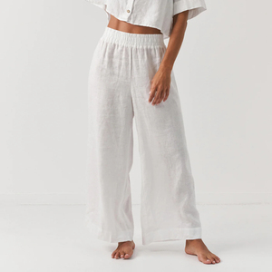 Supporto personalizzato da <span class=keywords><strong>donna</strong></span> in <span class=keywords><strong>lino</strong></span> cotone eco-friendly tessuto organico da <span class=keywords><strong>donna</strong></span> a due pezzi pantaloni larghi <span class=keywords><strong>abbigliamento</strong></span> da <span class=keywords><strong>donna</strong></span> - Product Image 4