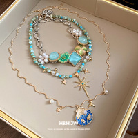 Collier Bowei avec pendentif fleur en coquillage incrusté de diamants, chaîne de clavicule bohème en alliage
