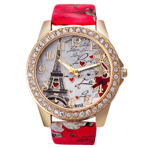 Reloj de Moda para Mujer con Diseño de la Torre Eiffel y Corazón, Correa de Aleación, Caja Chapada en Oro, Esfera Luminosa, Ligero, con Botón de Presión - Product Image 5