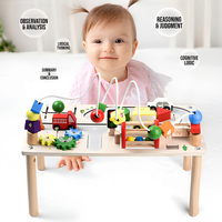 Table d'activités en bois pour enfants, avec circuit de circulation urbaine, labyrinthe de perles et piste de véhicules, pour jeu d'imitation, développement moteur et apprentissage précoce