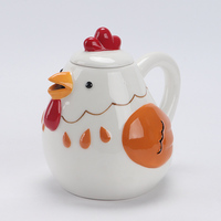 Pot à biscuits en céramique en forme de coq charmant, corps blanc, accents orange, peigne rouge, pour ranger biscuits ou bonbons