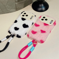 Coque de téléphone douce et moelleuse à imprimé cœurs pour iPhone 18 17 Pro Max 16 15 14 13 avec support d'appareil photo rabattable et sangle de protection