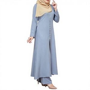 Women Muslim Abaya <b>Dress</b> Set 2 Piece Long Sleeve and Pants Split Front Modest Islamic Outfit - Product Image 4