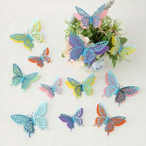 Lot de 12 décorations <span class=keywords><strong>papillon</strong></span> dorées à double couche scintillantes pour gâteaux d'<span class=keywords><strong>anniversaire</strong></span>, fleurs et décorations murales pour la maison - Product Image 6