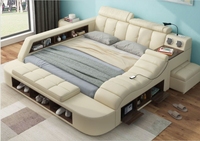 Lit intelligent technologique pour chambre principale, moderne, simple, multifonctionnel, double, king-size, nouveau, avec massage, rangement et projecteur, en tissu