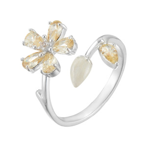 Floral <b>Crystal</b> <b>Ring</b> Adjustable Open Design For Women Everyday Wear - Product Image 5