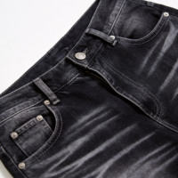 XUCHANG Short en jean baggy pour homme, style streetwear vintage, design original, avec logo personnalisé, 100% coton, délavage effet moustaches et bords bruts