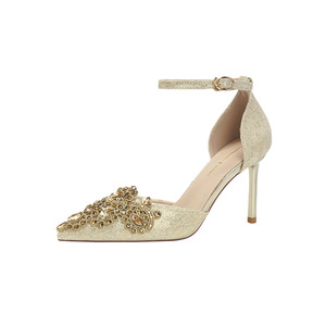 Elegantes Sandalias de Tacón Alto con Punta Puntiaguda y Decoración de Cristal, Cierre de Hebilla para Vestido de Novia - Product Image 5