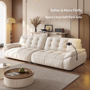 Canapé une place en tissu Nuage Crème, <span class=keywords><strong>design</strong></span> simple, multifonctionnel avec recharge, pour salon et petits espaces, en chenille et éponge - Product Image 4