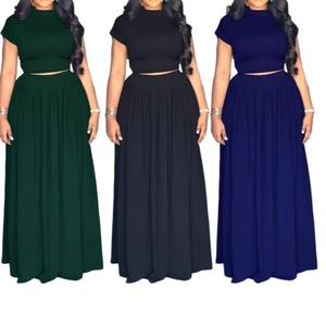 Women's Solid Color Crew Neck T-Shirt and <b>Skirt</b> Casual 2-Piece Set Fashion - Product Image 1