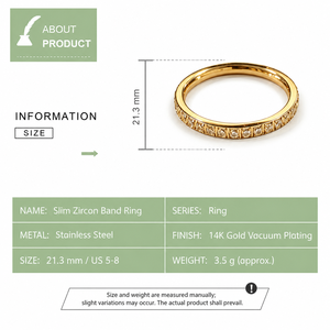 Bague fine en zircon, acier inoxydable, plaqué or 14 carats sous vide, variantes or et argent, bijoux classiques - Product Image 5