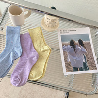 Chaussettes mi-mollet unisexes en coton doux et simple, à double aiguille, fines côtes, couleur unie