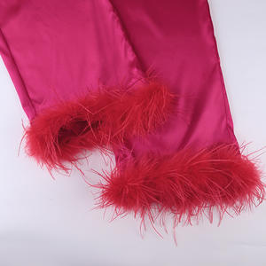 <span class=keywords><strong>Pigiama</strong></span> in Raso <span class=keywords><strong>Rosso</strong></span> Rosa per Donne, Estivo Sottile ed Elegante con Piume, Completo Casual con Vita Elastica - Product Image 3