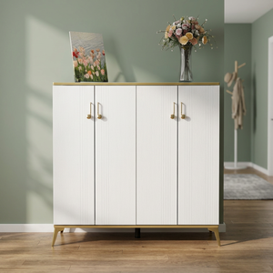 Mueble de Almacenamiento Moderno Independiente de Madera Blanca con Detalles Dorados para Sala de Estar - Product Image 4