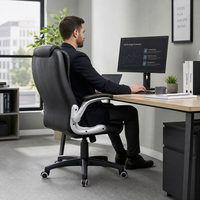Chaise de bureau de direction de luxe à dossier haut en cuir PU, ergonomique et pivotante, avec hauteur réglable pour le bureau à domicile