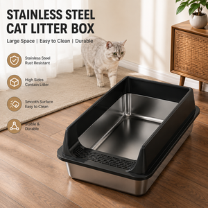 <span class=keywords><strong>Bac</strong></span> à litière rectangulaire extra large en acier inoxydable antirouille pour plusieurs chats - Product Image 1
