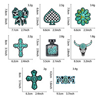 Set Patch Bordir Kain Gaya Barat Motif Leopard Turquoise untuk Dekorasi DIY pada Pakaian, Tas, dan Topi (Dapat Disetrika)