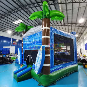 Castillo inflable tropical comercial con tobogán acuático, ideal para fiestas al aire libre. - Product Image 2