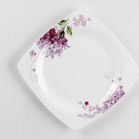 Assiette carrée plate en céramique de porcelaine fine Lilas de 8,2 pouces, style chinois, pour plantes, usage domestique, pour thé, pâtisserie ou dîner