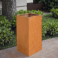 Pot tanaman logam persegi tinggi besar kustom Pot taman Pot bunga baja Corten besar Pot tanaman pedesaan