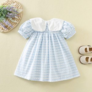 2026 <span class=keywords><strong>ชุด</strong></span>เดรสลายทางแขนสั้นปักลายเป็ดสีเหลืองสไตล์เกาหลีสำหรับเด็กผู้หญิงพร้อมปกเสื้อขนาดใหญ่ - Product Image 2