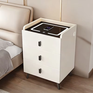 <span class=keywords><strong>Table</strong></span> de chevet intelligente en bois moderne avec haut-parleur Bluetooth en cuir à chargement sans fil et décor de comptoir en pierre - Product Image 1