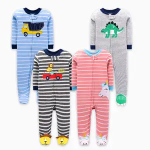Оптовая продажа, детские пижамы 3-12 месяцев, 100% хлопок, вязаные детские комбинезоны, детская одежда на молнии, Комбинезоны